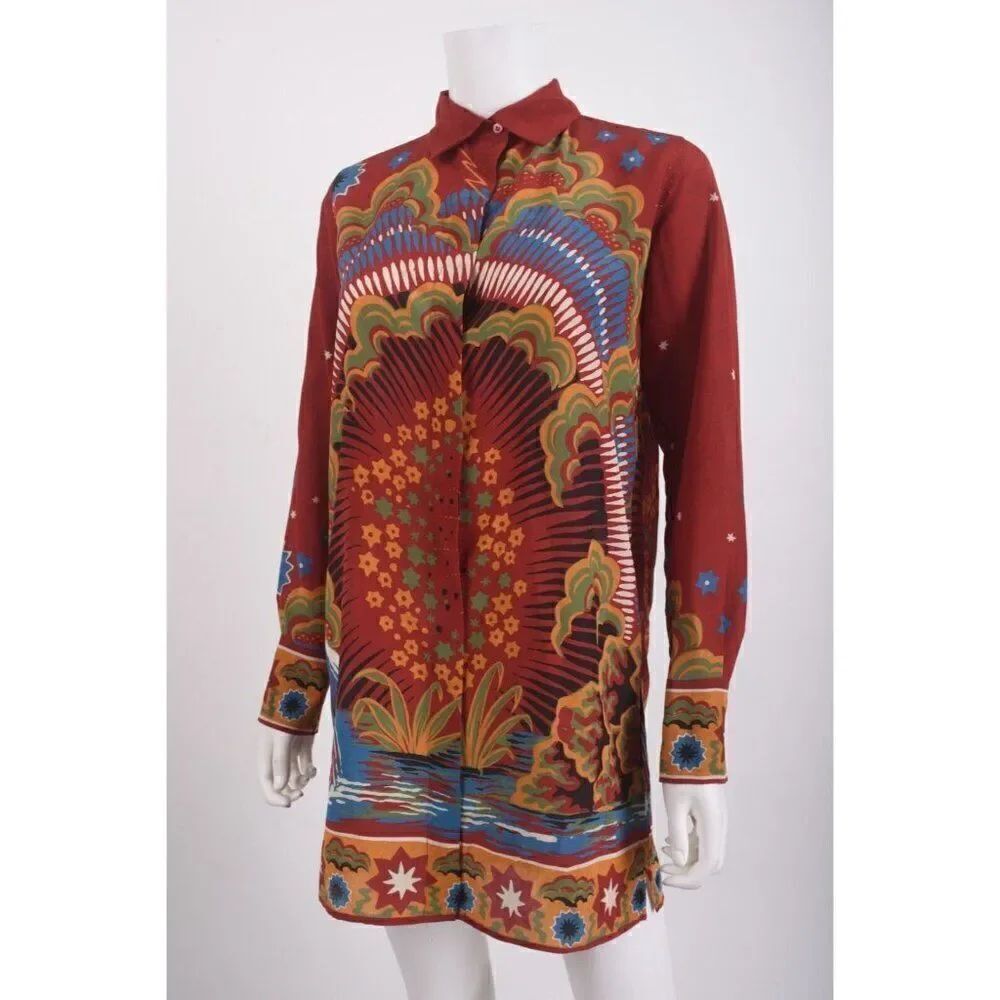 Valentino Womans Volcano Dress Blouse Enchanted Red Printed IT 40 US 4 Silk - Picture 4 of 8